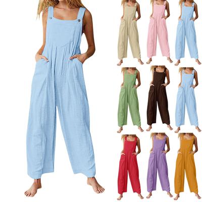 Modischer Jumpsuit für Damen mit einfarbigen Einsätzen, Retro-Knopfriemen und Taschen