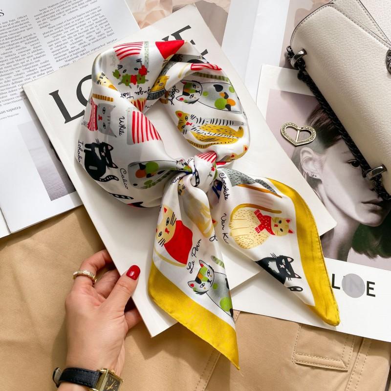 Elegant Silk-Like Square Scarf Women Korean Style Print Neck Lightweight 70x70cm Nylon Fashion Accessory