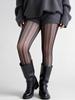 1 Pc Women'S Black Sheer Wave Pattern Pantyhose, Side Strip Slimming High-Stretch Hosiery, Ideal For Autumn Winter Daily Commute
