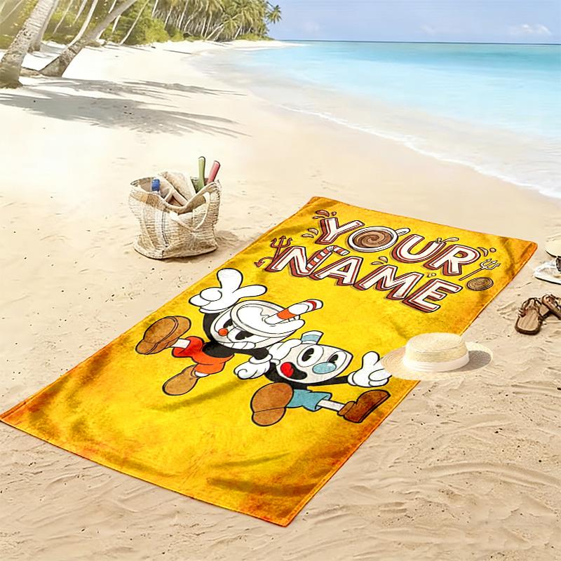 Name Custom Cuphead Game Print Beach Towel, Large Soft Quick Dry Towel for Beach Camping Swimming