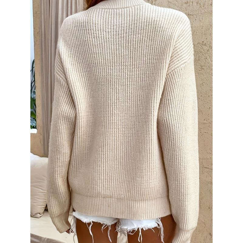 [Cozy Sweater] Soft & Comfortable Women's Cozy Pink Sweater | Casual Crew Neck, Long Sleeve Pullover for Fall/Winter, Button Details