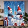2pcs Set HD Christmas Gift Snowman Decoration Curtain Blue Tie Digital Printed Curtain Home Decoration Style Decoration Livin