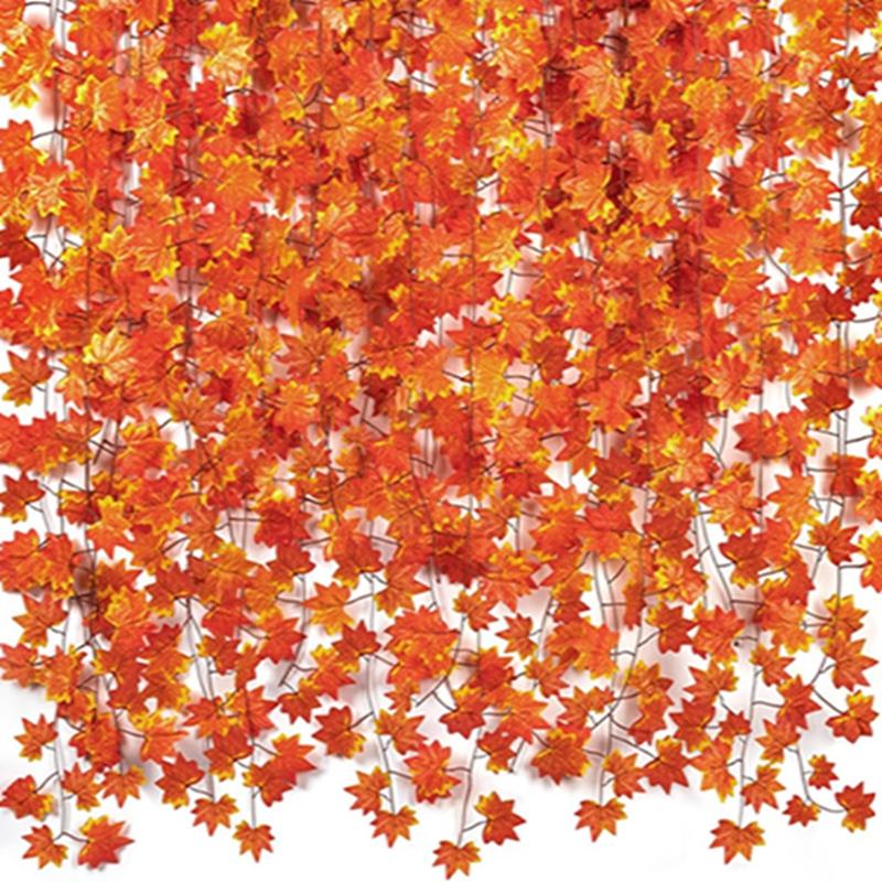 

4.6/11M Artificial Maple Leaf Garland Fake Plant Hanging Vine Outdoor Garden Wall Wedding Halloween Decoration Party Home Decor 4.6M 2Pcs