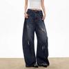 Vintage Women’s Wide-Leg Washed Scimitar Jeans - Retro, Loose Fit, Deconstructed Casual Pants