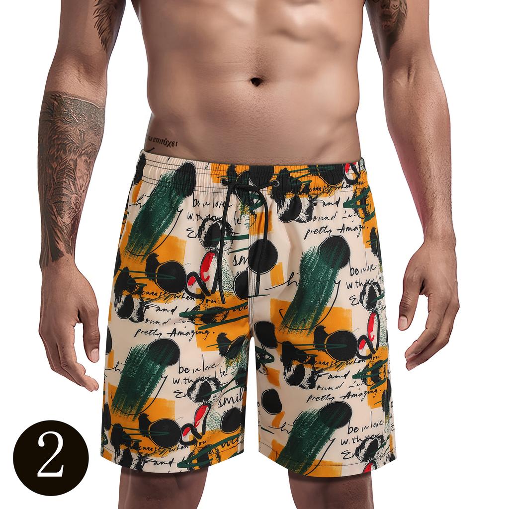 Men's casual shorts, men's shorts 2025 model, featuring tree branch and leaf patterns