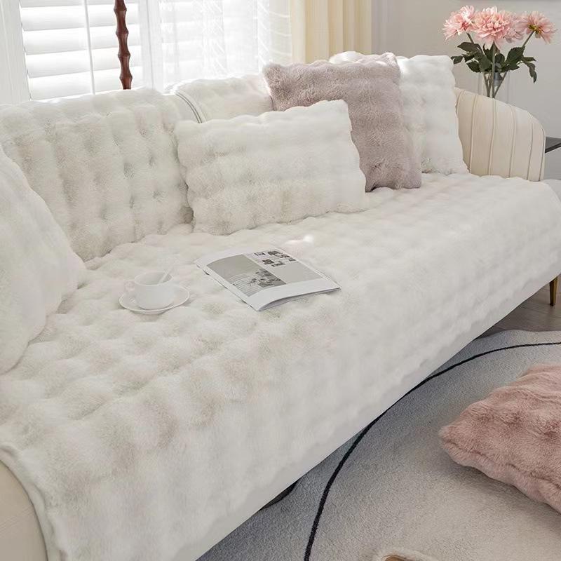 Warm Pink Plush Sofa Towel Soft Rabbit Winter Thickened Sofa Cover Cloth Non-slip Universal Pillowcover Home Protective Mat