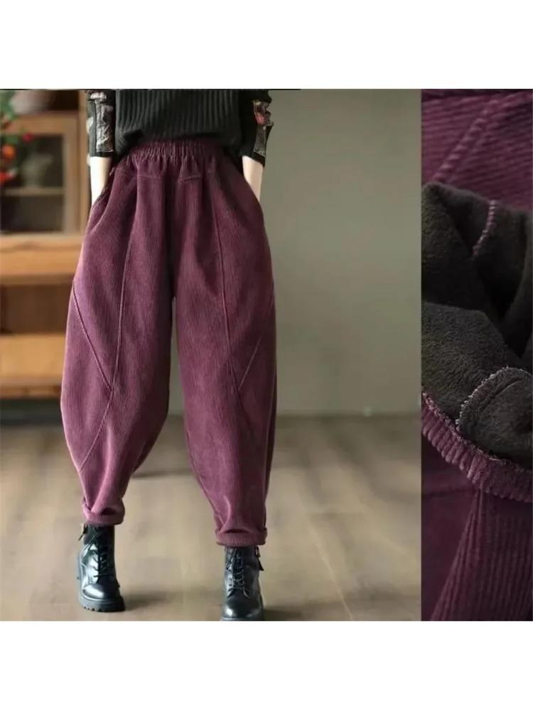 Corduroy  Autumn Winter Pants Casual High Waist Warm Women Pantalones Vintage Ankle-length Jogger Fashion Trousers