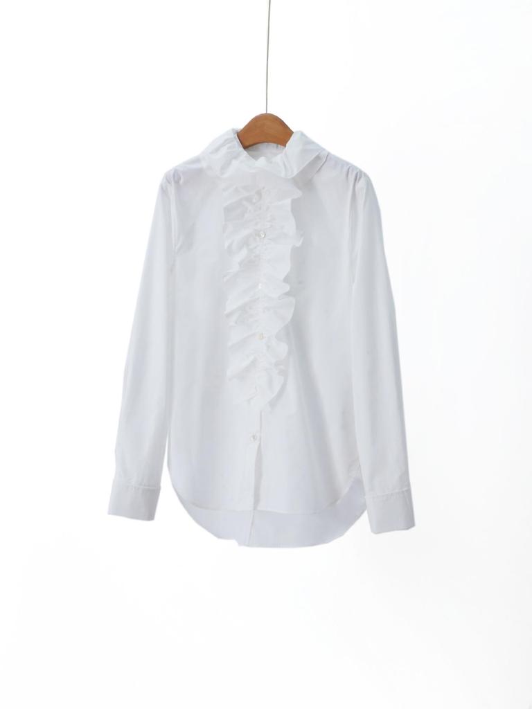French Elegance | D Brand Spring 26: 100% Poplin Cotton Ruffle Trim Long Sleeve Shirt