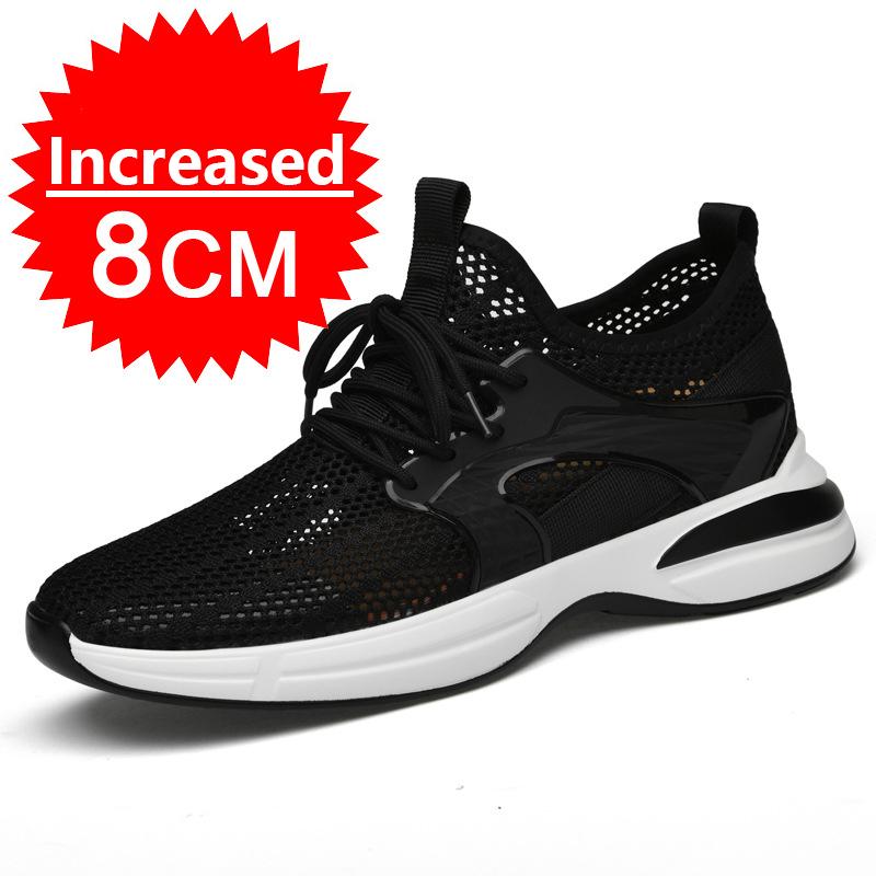 New Invisible Heightening 8CM Men Running Shoes Low Heel Soft Bottom Casual Sports Shoes Breathable Mesh Inner Lining EVA Insole