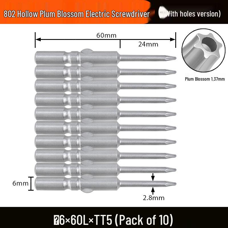 Nigao S2 802 Torx Electric Screwdriver Bit, 6mm Round Shank with Hole