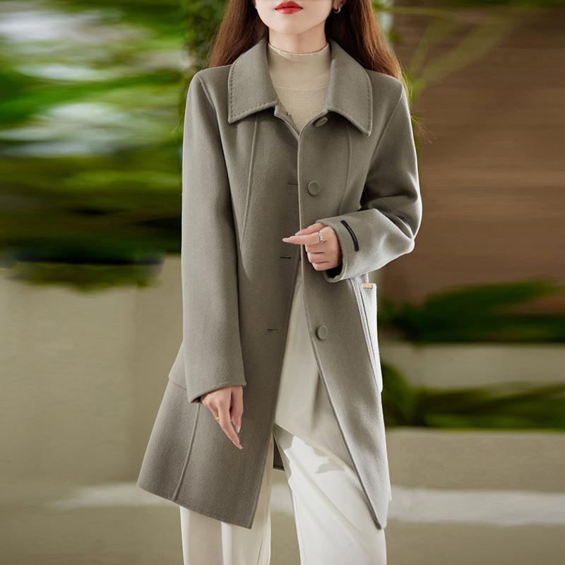 100% Wool Women Coat TIDENOVEL Autumn Wool Long Coat Handmade Pea Coat Winter Warm Wool Long Jacket Overcoat