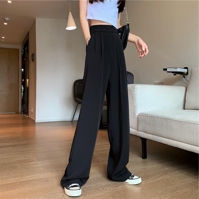 2025 Autumn Purple High-Waist Loose Straight-Leg Drape Trousers