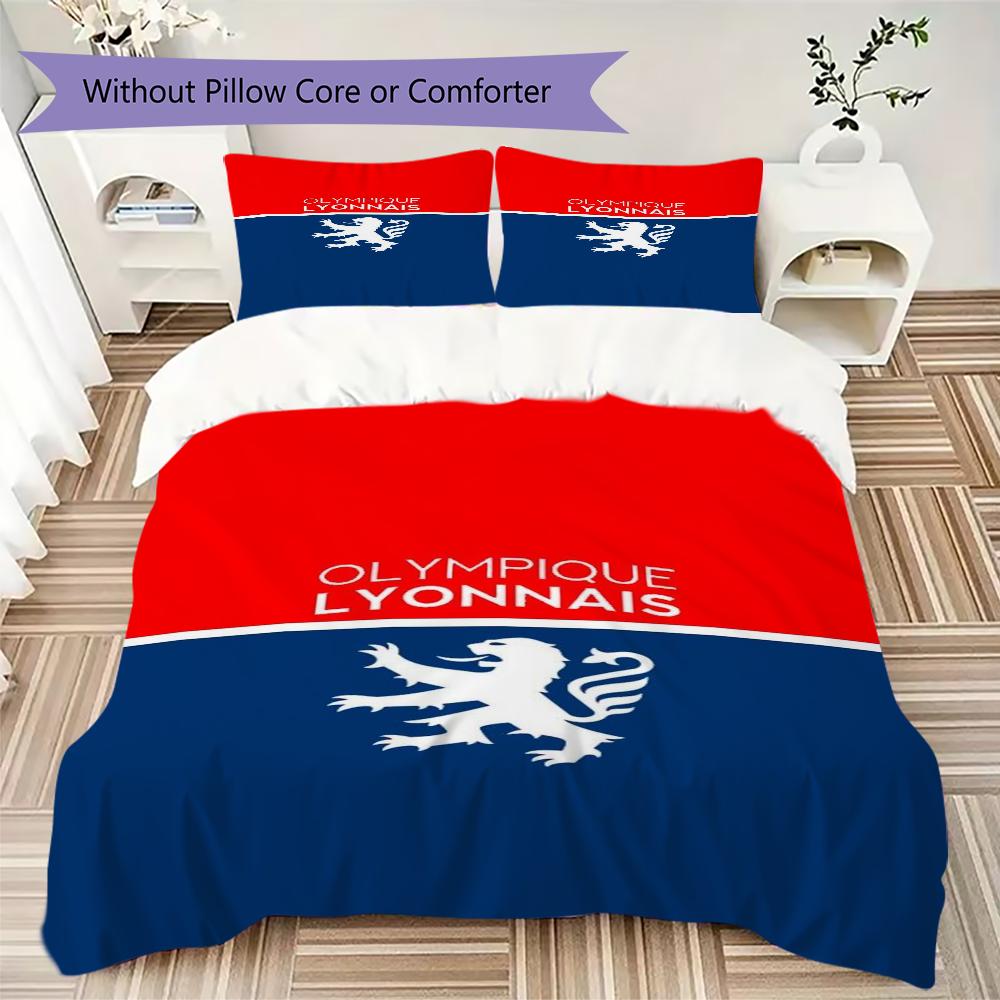 Olympique Lyonnais Pattern Bedding,Quilt Set Quilt Cover Pillowcase Home Birthday Gift(1 * duvet cover + 2 * pillowcase, without core)_lx
