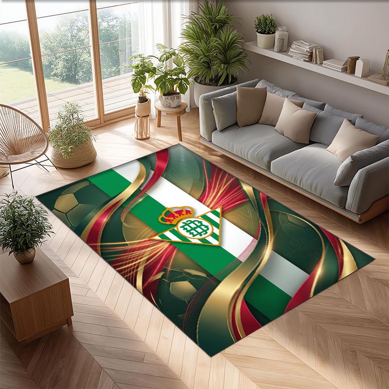 Real Betis Football Print Crystal Velvet Rug, Comfortable Water Absorbent Non Slip Indoor Floor Carpet
