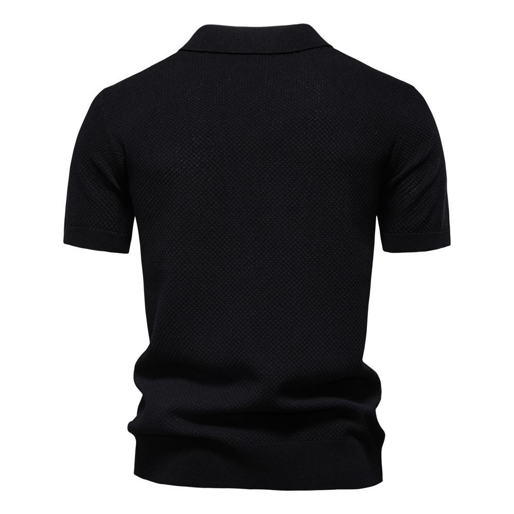 Camel Summer Embroidery Large Pineapple Pattern Woolen Polo Sweater for Men's Business, Seagull Collar, Men's Short Sleeve Sweater