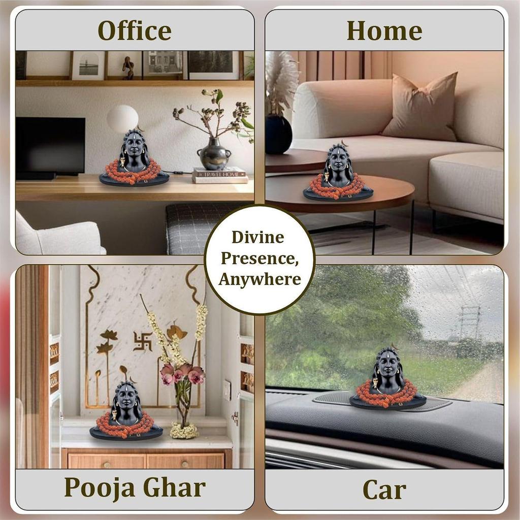 3 Inch Adiyogi Statue with Rudraksh Mala/Resin Car Dashboard Idols/Lord Shiva for Pooja/Shivratri Gift/Decor/Shiv Murti/Mahadev Statue