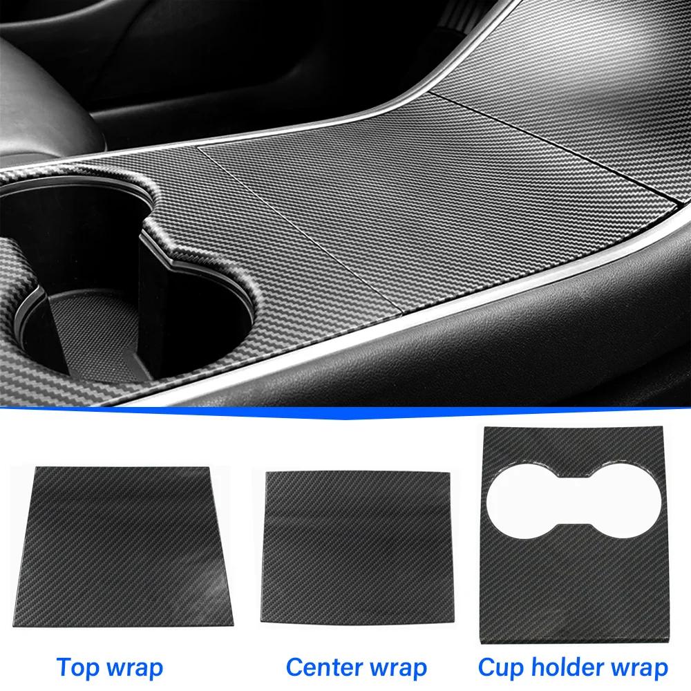 Car Center Console Carbon Fiber Textured Decorative Panel Wear-Resistant Sticker for 2017-2020 Tesla Model 3 and Model Y