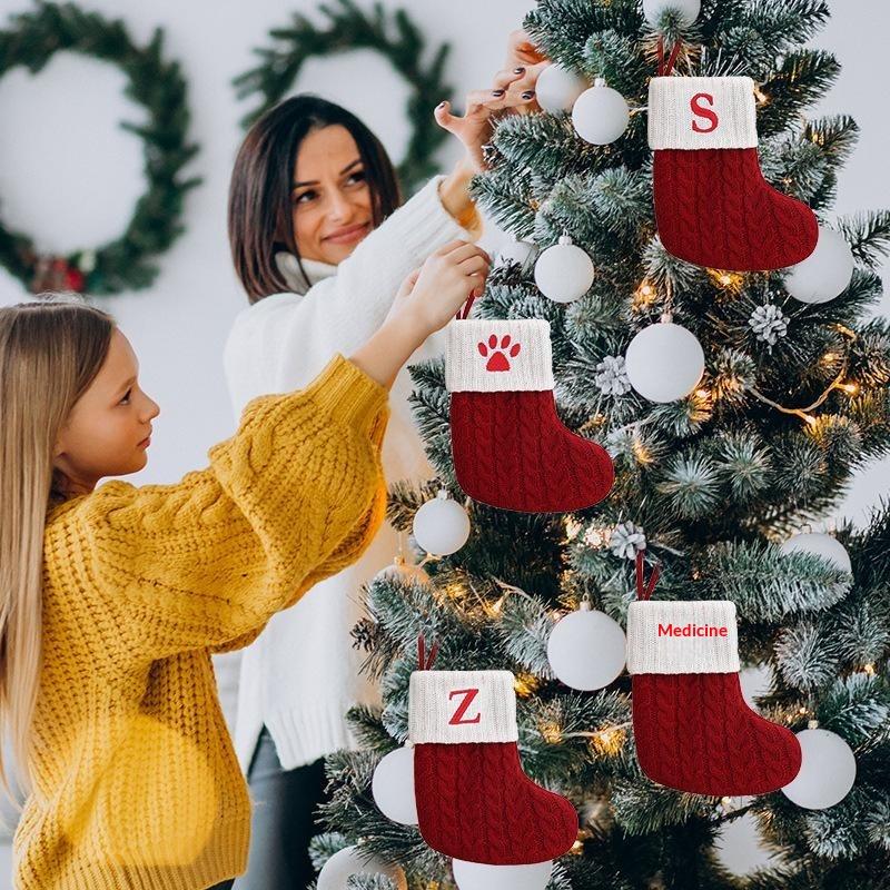 Stivali di Natale Lettere Calza di Natale Maglia Nuova Decorazioni Pendenti Albero di Natale Fiocco di Neve Calzini di Natale