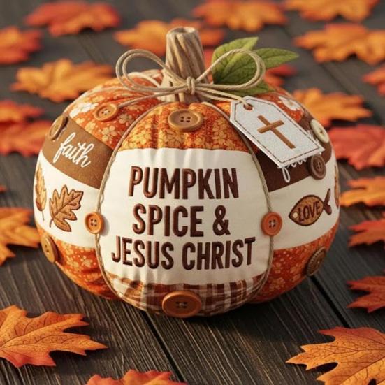 Fall for Jesus Patchwork Pumpkin Hand Stitched Fabric Pumpkin Christ Faith Gift Religious Autumn Home Accent for Farmhouse Dining Desk Entryway Decor