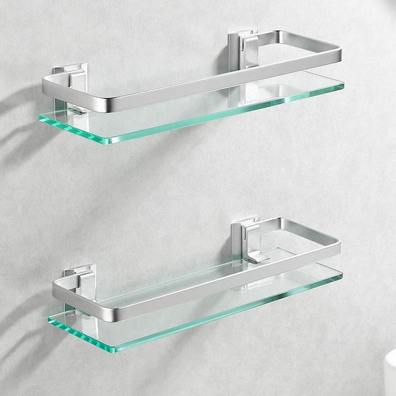 Space Aluminum Glass Shelf - Multi-size, Single or Double Layer Rectangular Bathroom Storage Shelf.