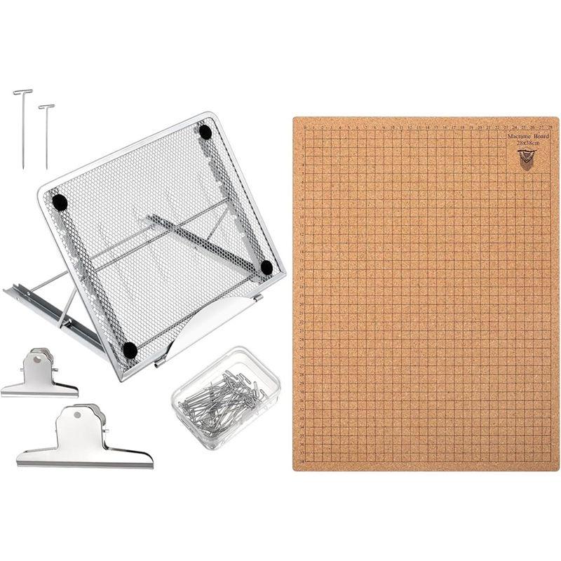 

A84E-12X16 Inch Macrame Board And Pins Kit With Metal Adjustable Holder For Braiding Cording Bracelet