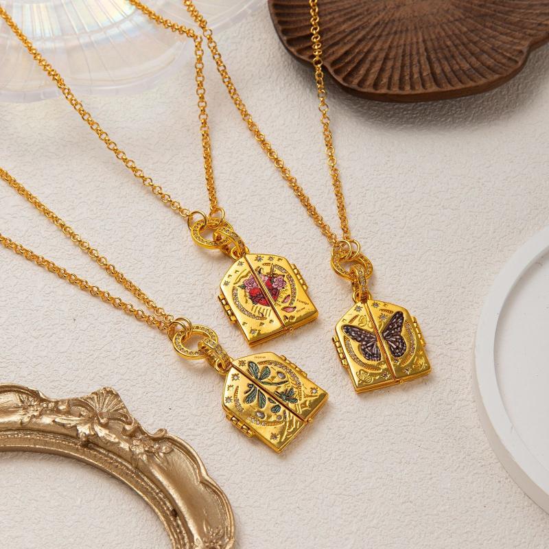 Stainless Steel Painted Printed Adjustable Pendant Opening And Closing Necklace Hand Drawn Flower Heart Pendant Sweater Chain