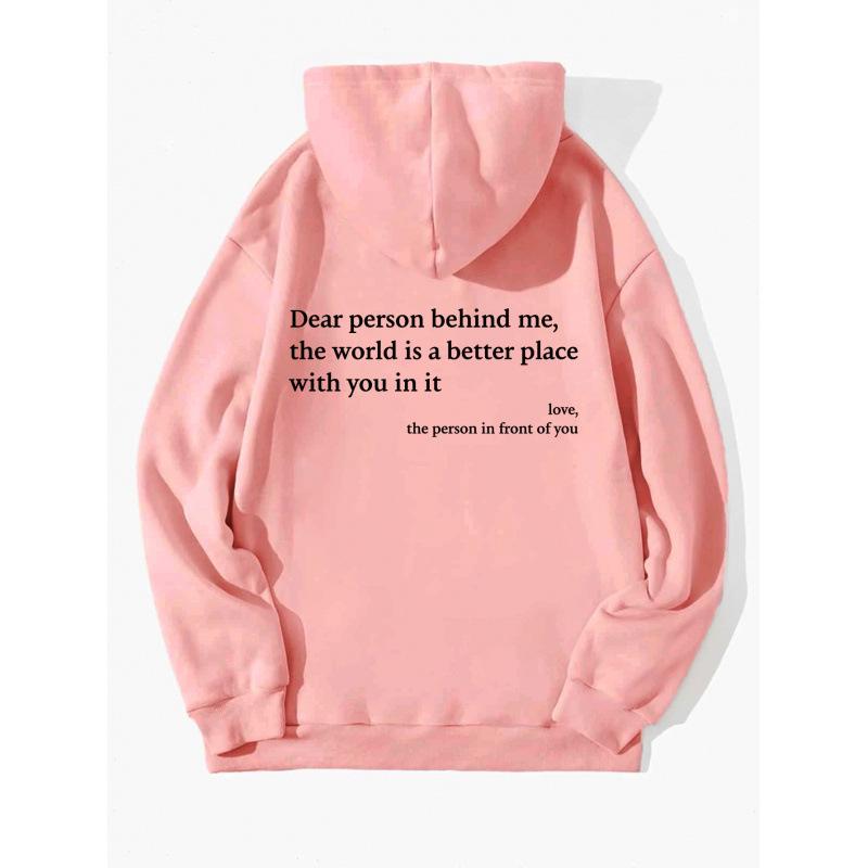 Damen Oversized Hoodie mit Fleece-Futter, Buchstaben-Slogan-Print, Kängurutasche und Kordelzug.