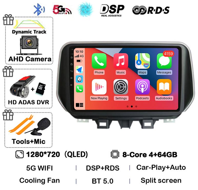 Android 14 Carplay Auto WIFI+4G For Hyundai Tucson IX35 2018 2019 2020 Car Radio Stereo Multimedia Player GPS BT 360 Camera DSP
