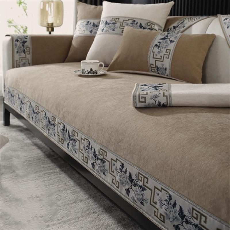 new chinese style Sofa Cover Cushion Four Seasons Sofa Towel Modern Simple Living Room Corner Couch Chenille polyester Armrest Towel