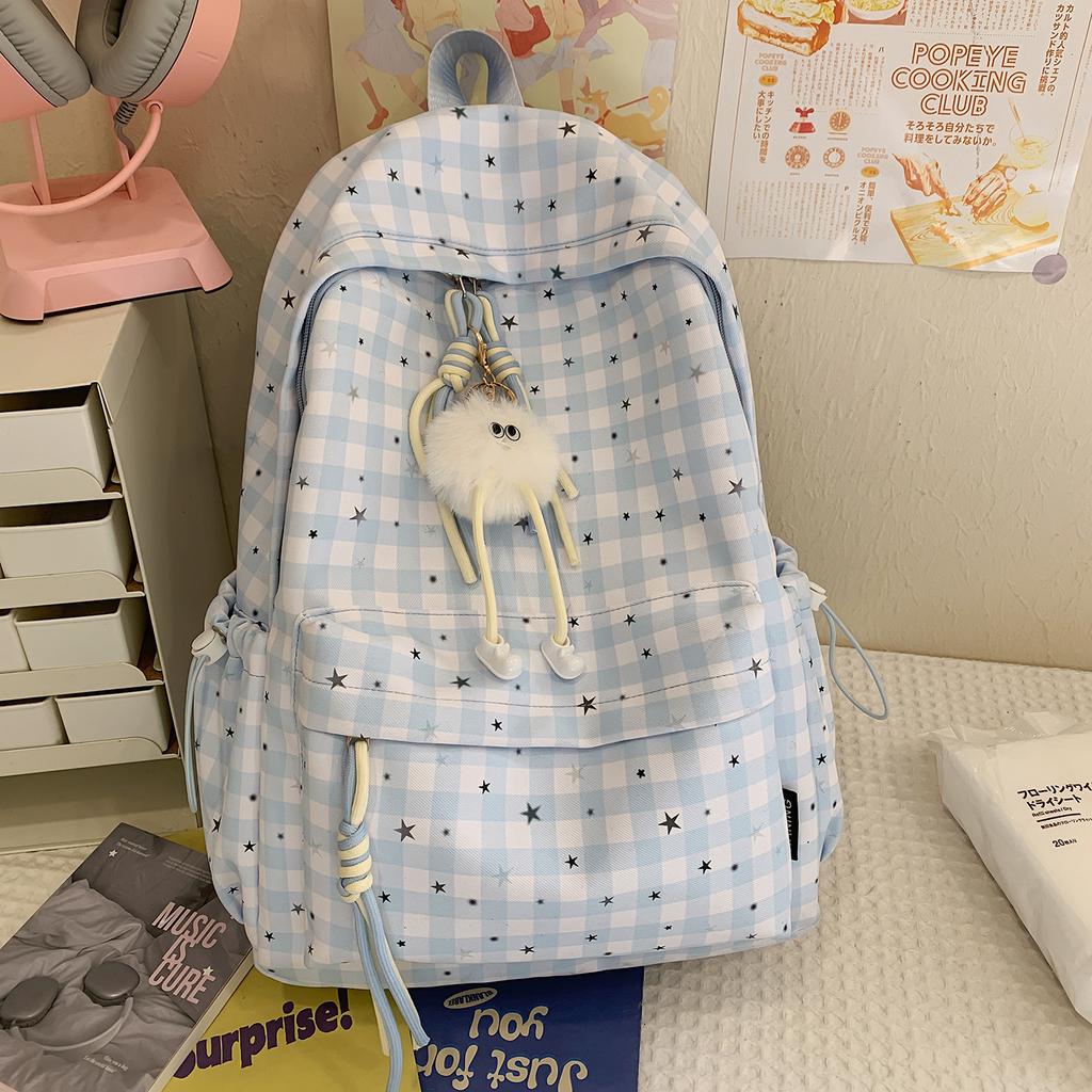 Schoolbag Backpack Schoolbag Niche Cute Fresh High Value Plaid Literature and Art Junior High School Students Large Capacity Casual Backpack