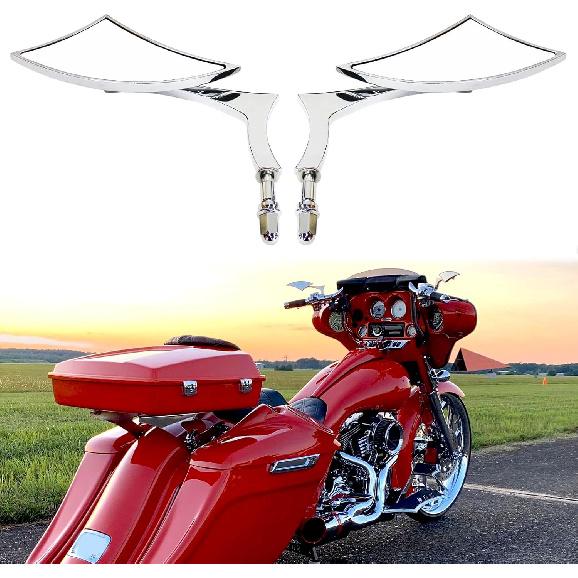 Rich Choices Chrome Motorcycle Blade Rearview Side Mirrors Comptible with Harley Road King Street Glide FLHX Road Glide Cruiser Chopper