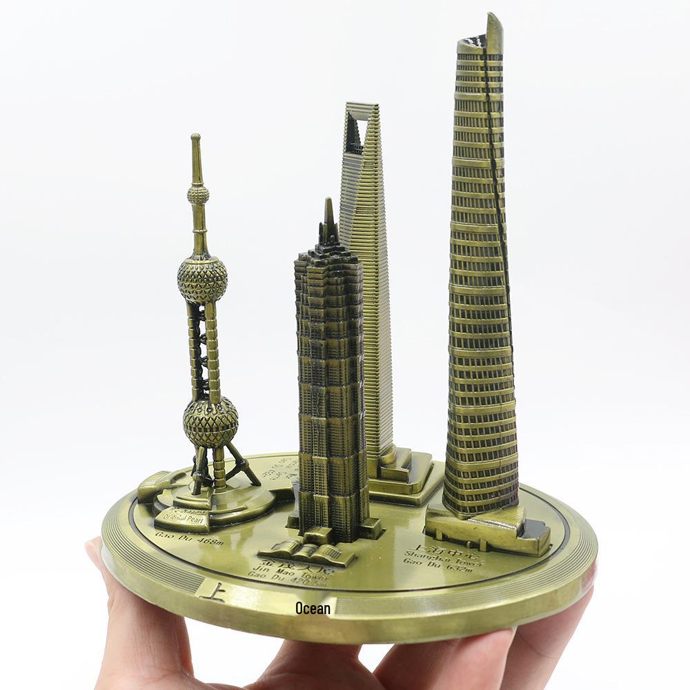 Shanghai Landmark Building Model: Oriental Pearl Tower, World Financial Center, Jin Mao Tower - Metal Creative Handicraft