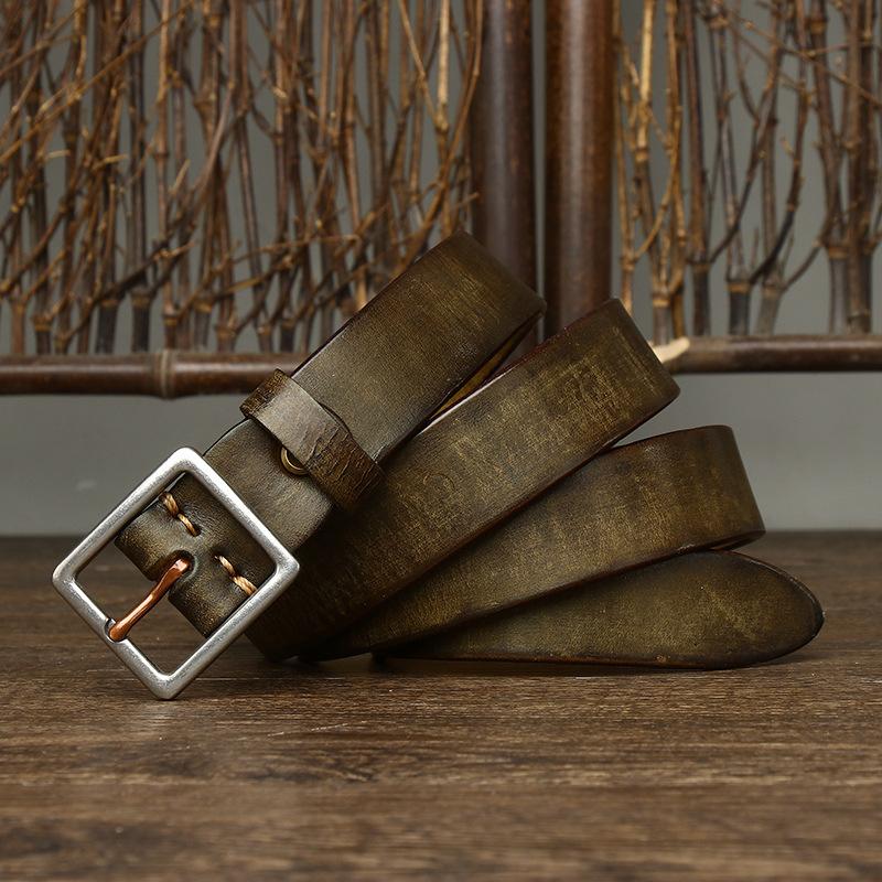 Curea Versatilă de Modă Spălată Retro pentru Femei din Piele Naturală, Oțel Inoxidabil, Piele de Vacă Pură, Curea pentru Femei