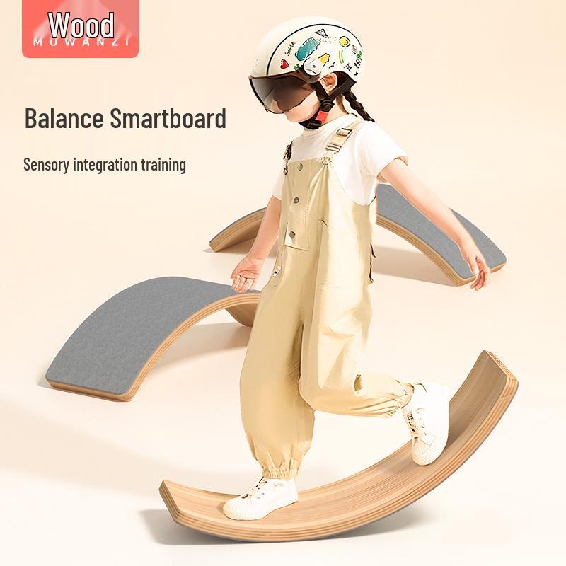 Wooden Curved Balance Board for Indoor Sensory Training - Interactive Two-Person Educational Children's Smart Seesaw.