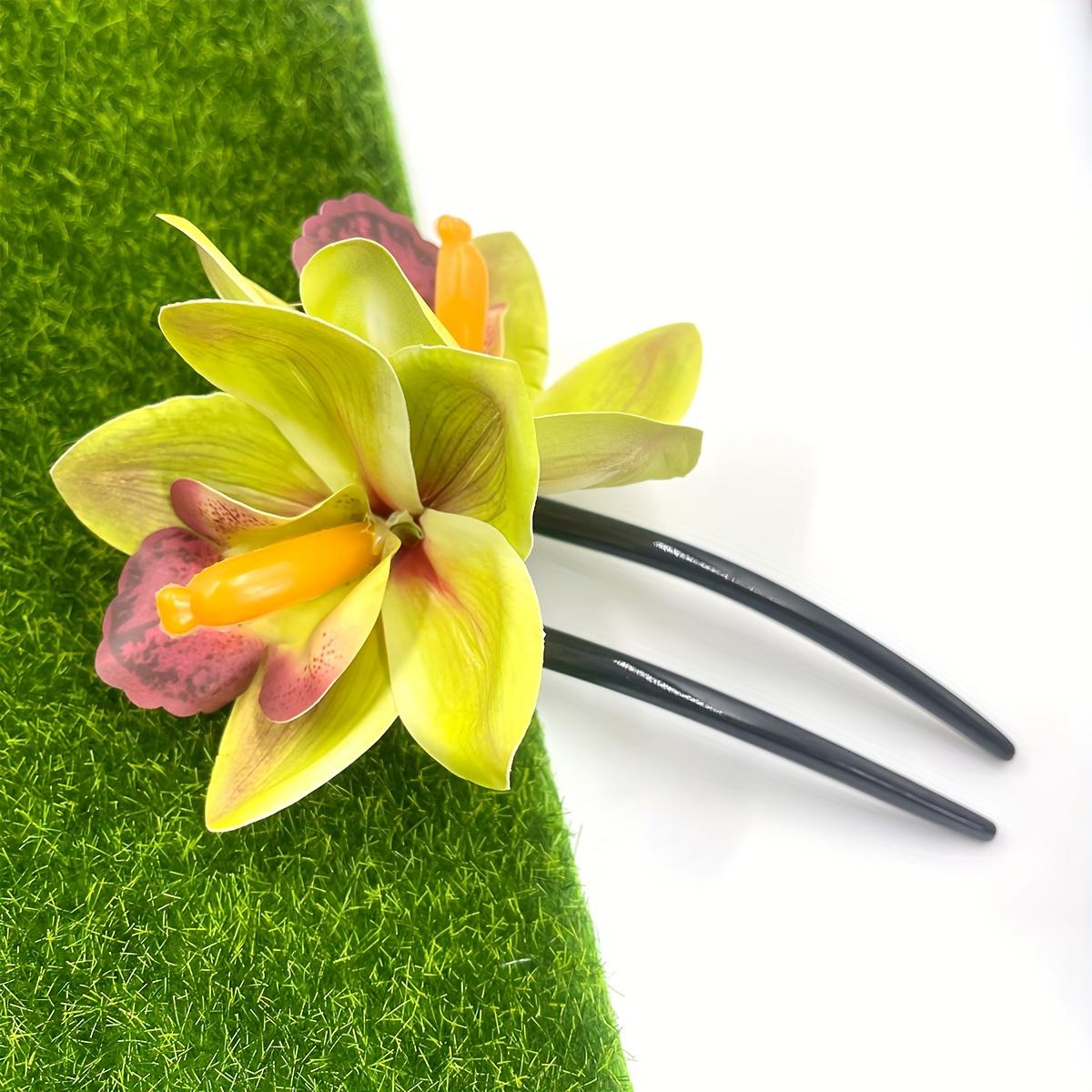 

1pc of New Hawaiian Artificial Orchid Hairpin Suitable for Brides, Wedding, Hawaiian Beach, Tropical Party Decoration Hair Accessory and Comb зелёный