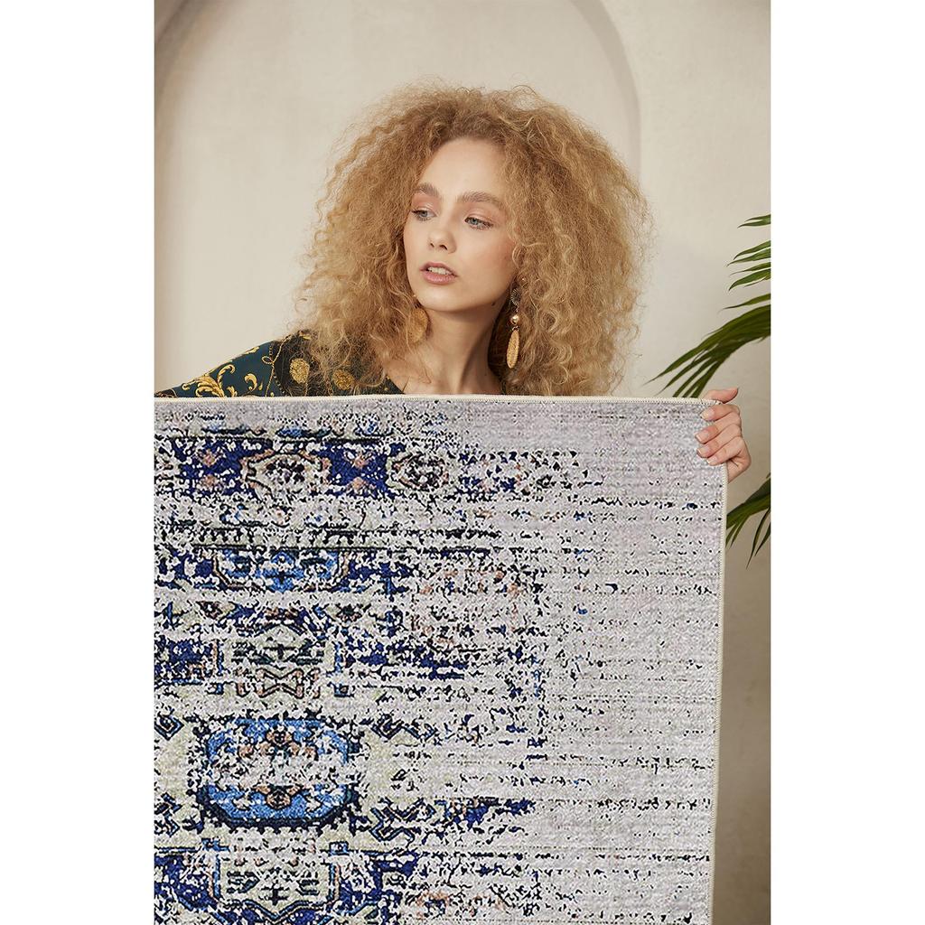 Decorative Cotton Vintage Patterned Woven Carpet ,Modern , Thin , Washable Stain Resistant Trend Woven Floor Room Carpet