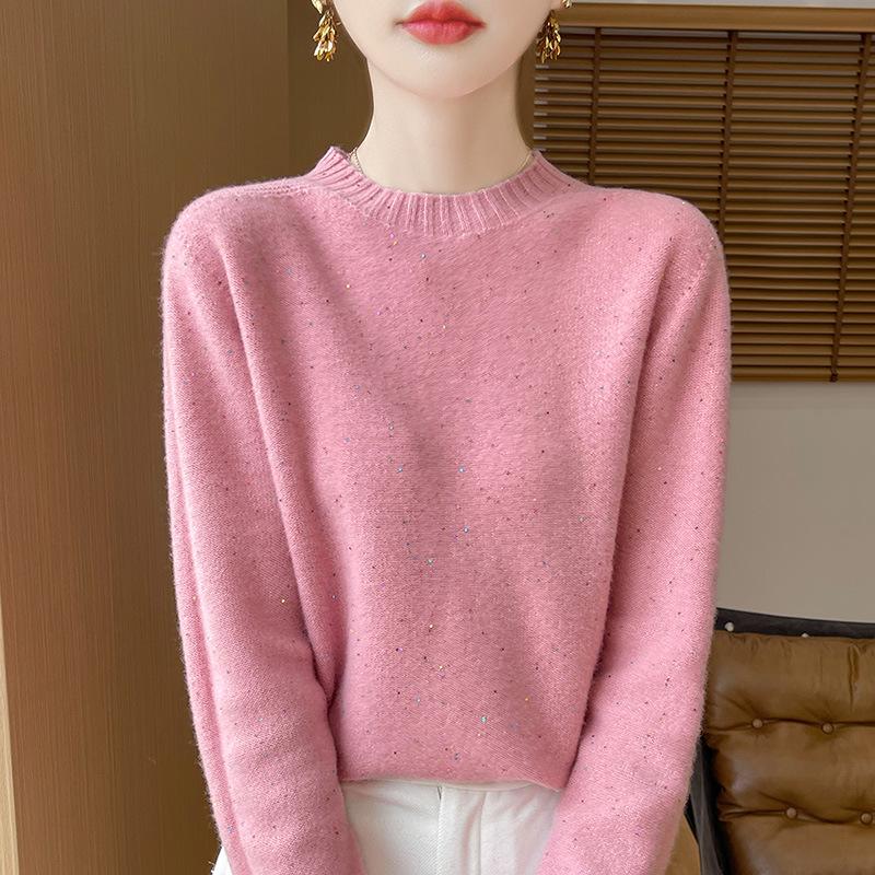 Retro Colorful Polka Dot Sequin Wool Sweater - Loose Fit, Round Neck, Warm for Autumn/Winter