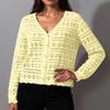 Women's Loose V-neck Hollow Out Versatile Knitted Long Sleeved Cardigan Top