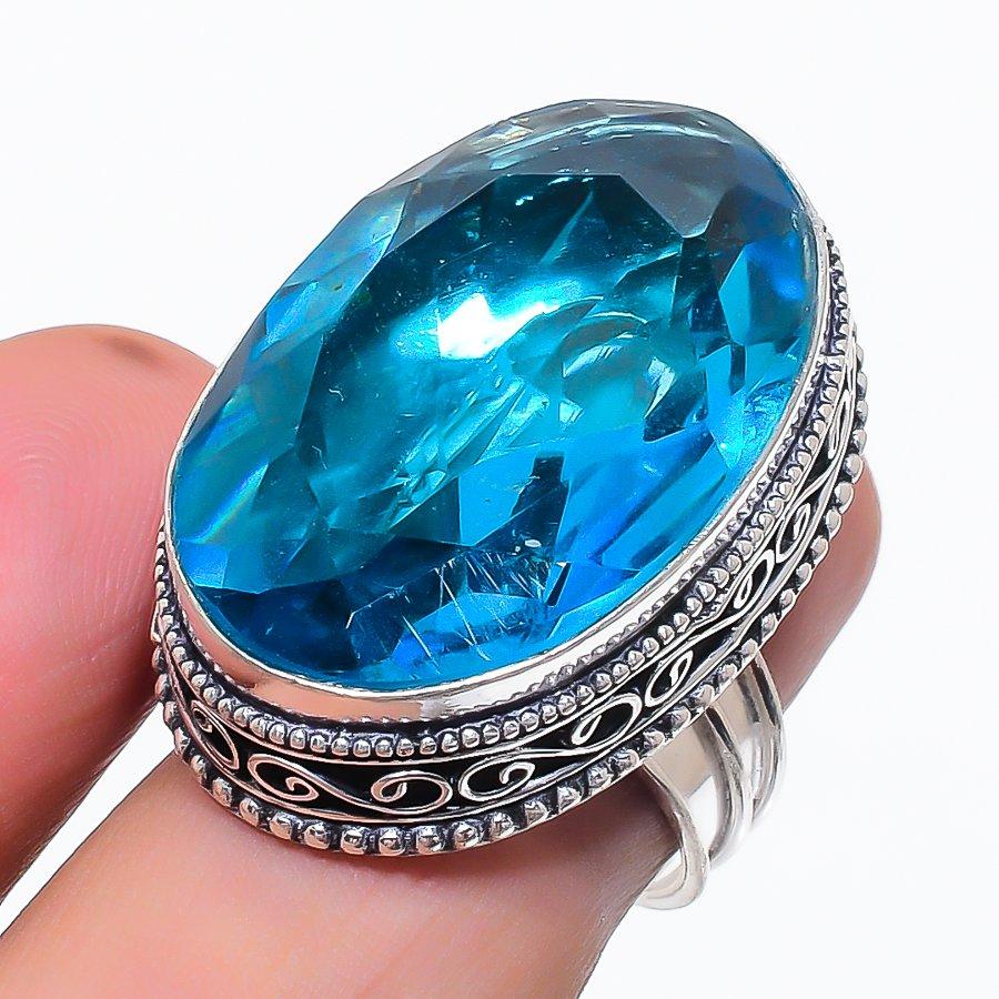 Swiss Blue Topaz Gemstone 925 Sterling Silver Jewelry Ring Size 7