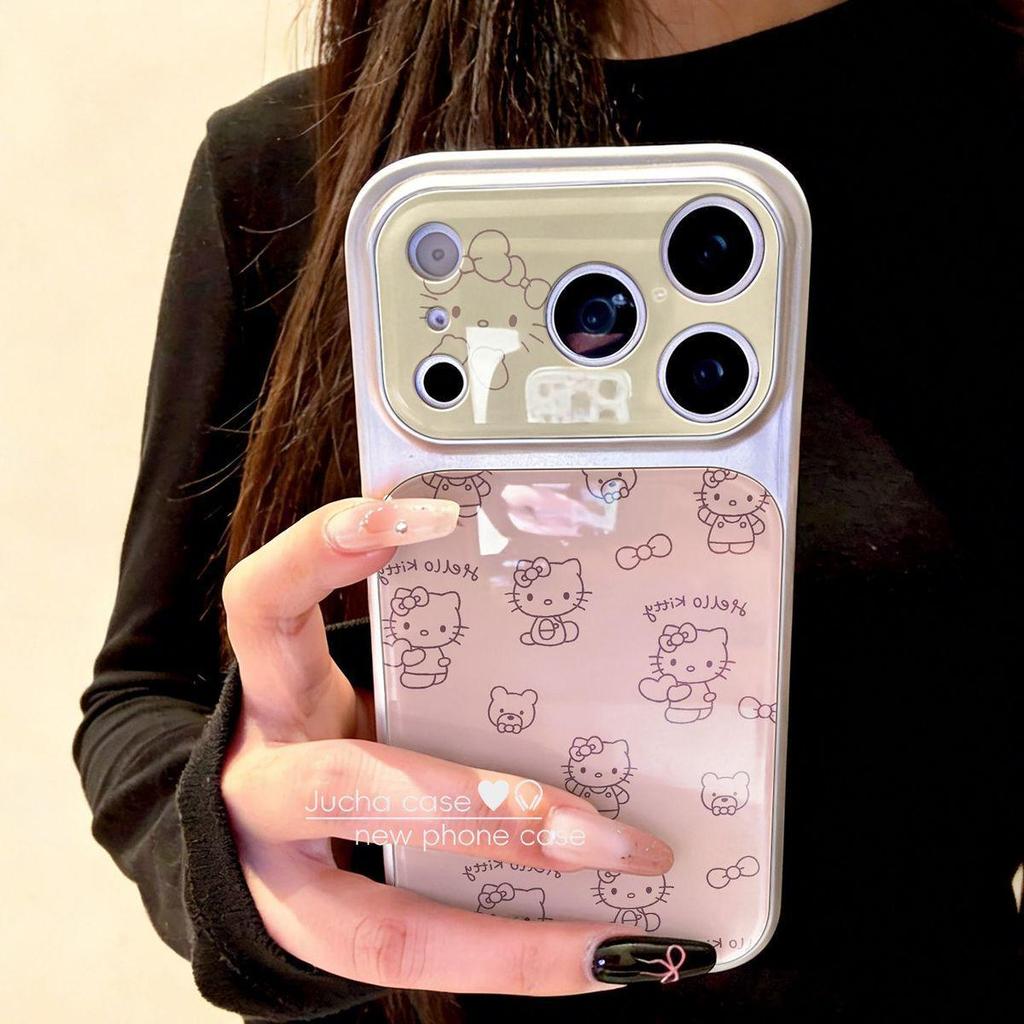 Pink Hello Kitty Electroplated Double Layer Silicone Phone Case for iPhone 16 Pro Max and Apple 17