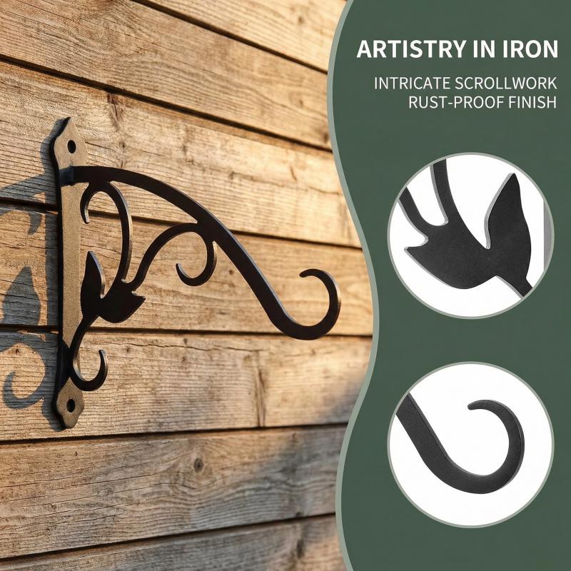 Solar-powered light hook for outdoor use, specifically for mason jars, black wall-mounted2-4Pack of iron decorative practical ho