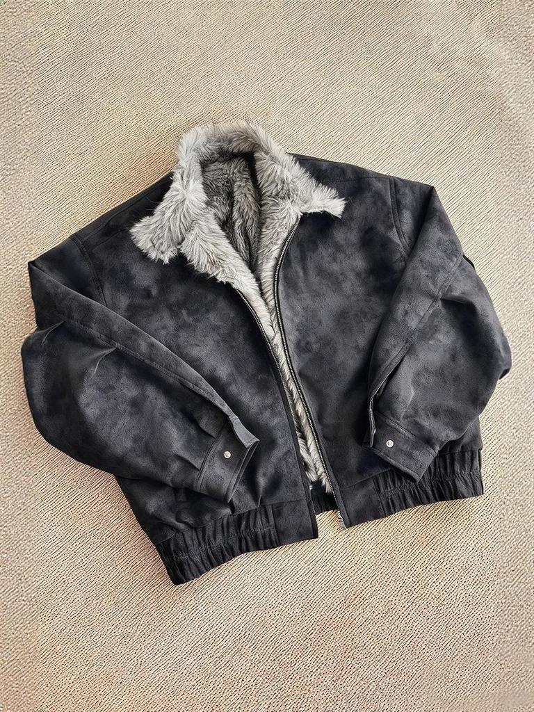 Polar Wolf King Men's Thick PU Leather Jacket with Velvet Fur Collar - Warm Winter Outerwear