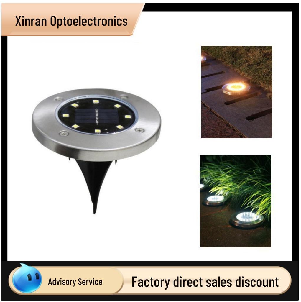 Solar Edelstahl 8-LED Bodeneinbauleuchte für Rasen- & Hofdekoration