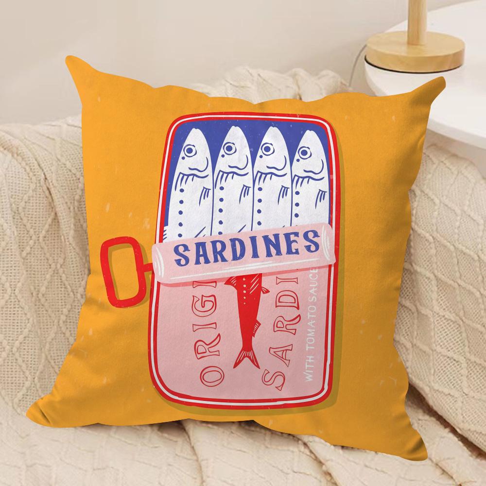 CoastalCharm Sardine Can Cushion Cover Soft Plush Fabric DoubleSided Printed Sofa Cushion Cover for All Seasons Home Decor Gift