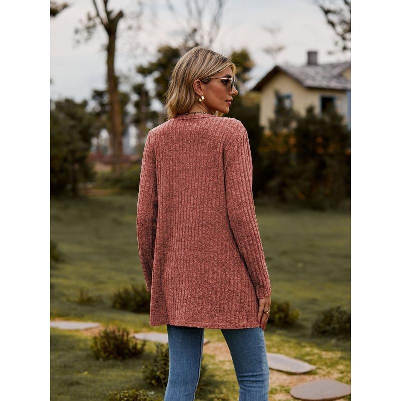 VEZFAA Giacche e cappotti a maniche lunghe con scollo a V, a tinta unita, casual, autunno e inverno, da donna