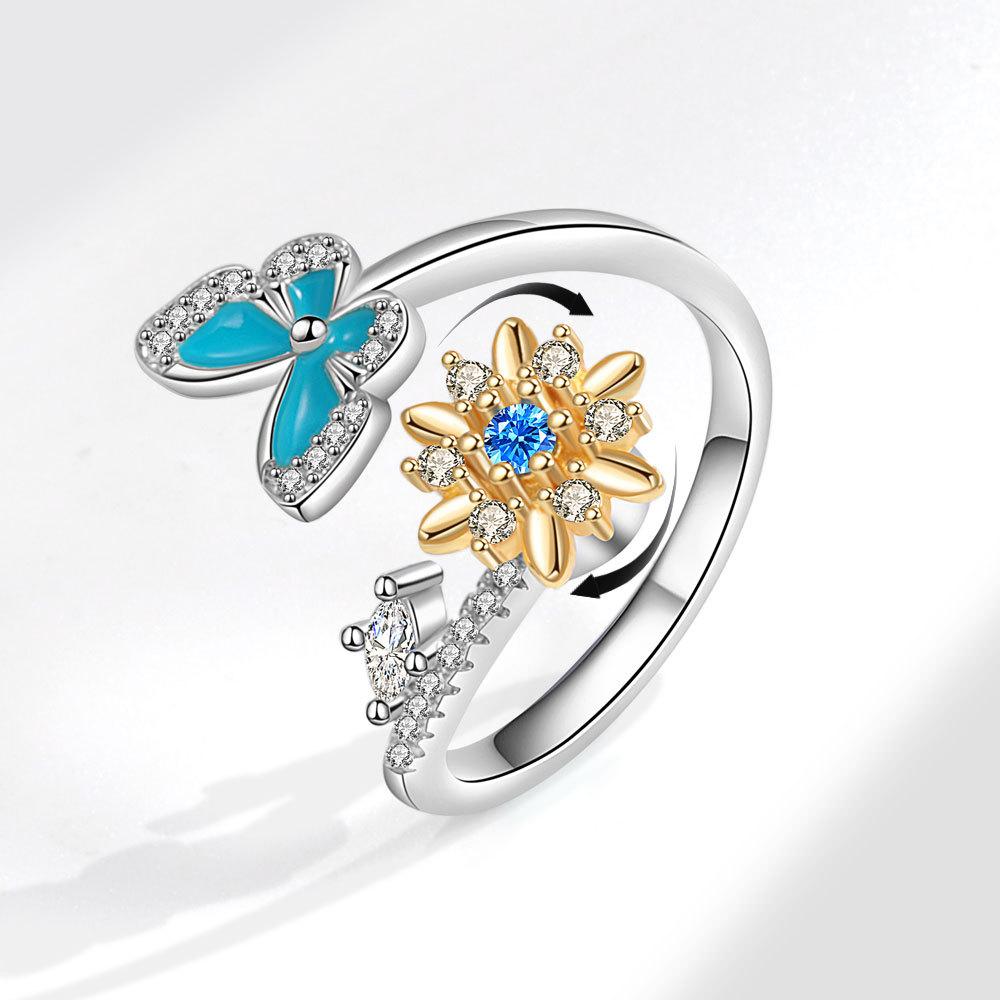 Butterfly Snowflake Spinning Anxiety Ring Adjustable Open Fidget Band Stackable Tip Ring For Stress Relief Fashion Jewelry
