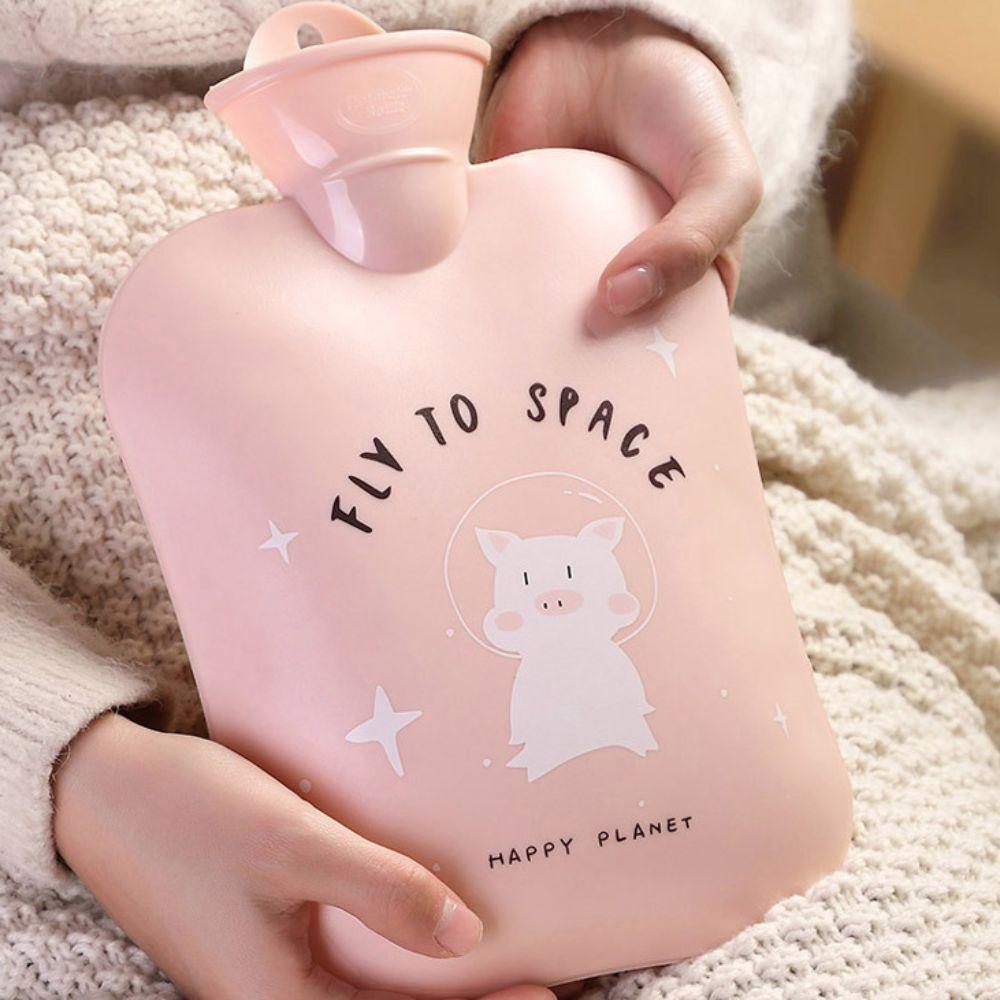 PVC Cartoon Pig Hot Water Bag with Plush Cover Hand Warmer Portable Hot Water Bottles  Foot