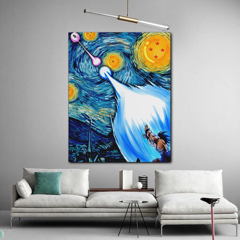 Cartoon  Children's Room Frameless Decorative Painting Van Gogh Starry Sky Canvas Hanging Core Wall Hanging Painting