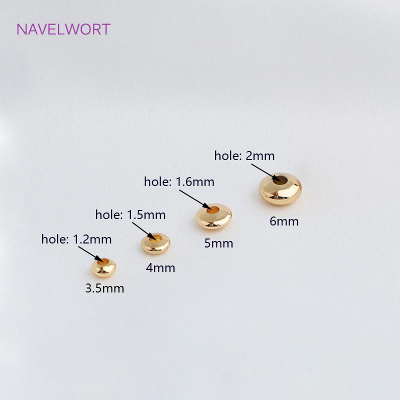 14K Gold Plated Flat Round Spacer Solid Smooth Wheel Bead Flat Round Loose Beads For Necklace Bracelet Making Accessories
