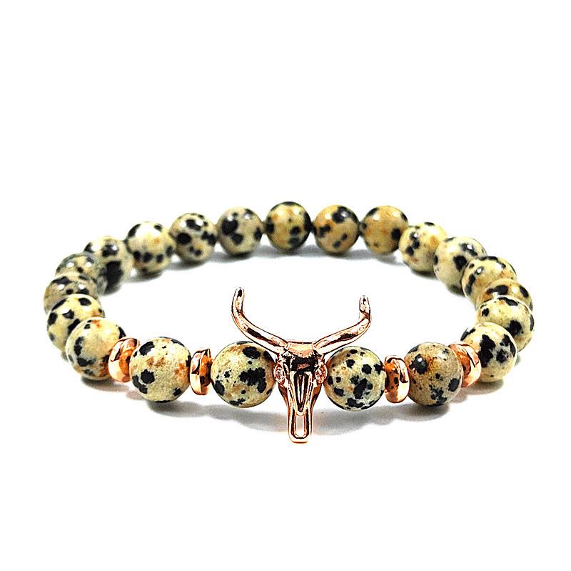 Elegant Gold Taurus Head Bracelet with Tiger Eye Stone Bead and Micro-Inlaid Zircon
